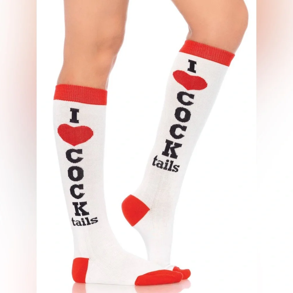 Nu Shuz Playful I ♥ COCKtails' Knee-High Socks - White & Red
